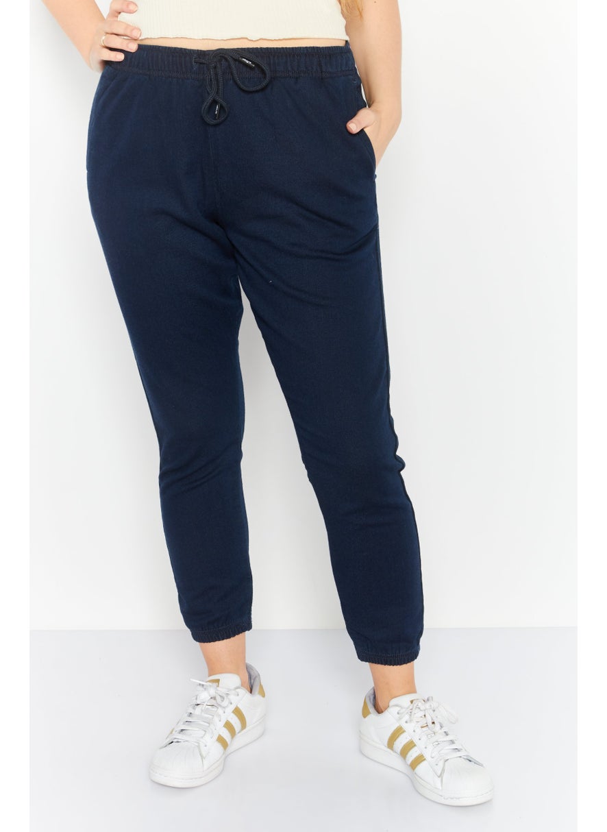 Women Regular Fit Plain Jogger Pants, Navy