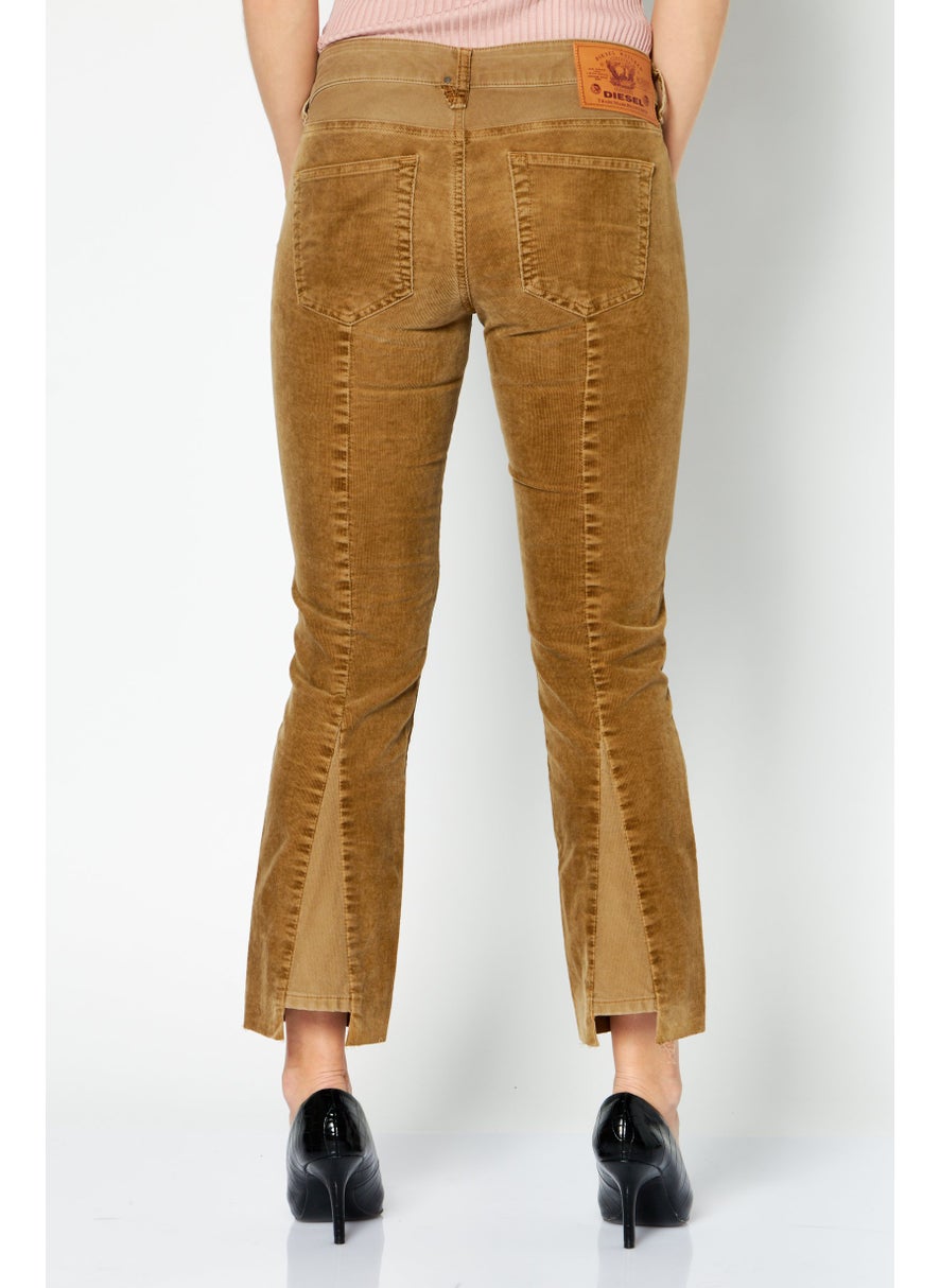 Women Bootcut Flare Fit Printed Corduroy Pants, Tan
