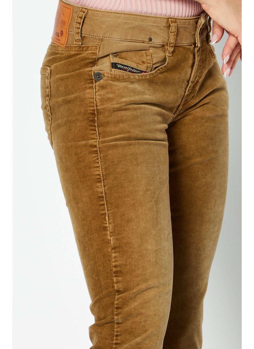 Women Bootcut Flare Fit Printed Corduroy Pants, Tan