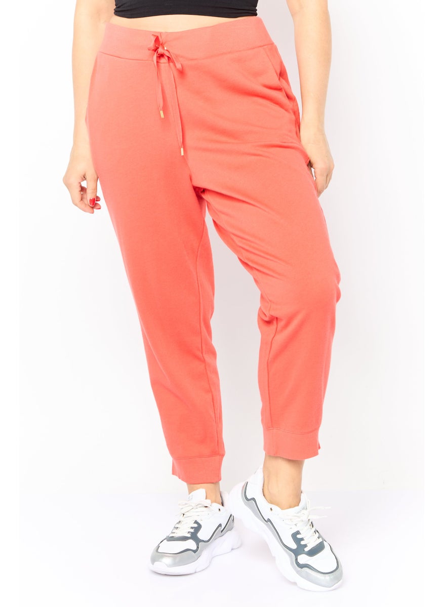 Women Regular Fit Solid Drawstring Pants, Orange