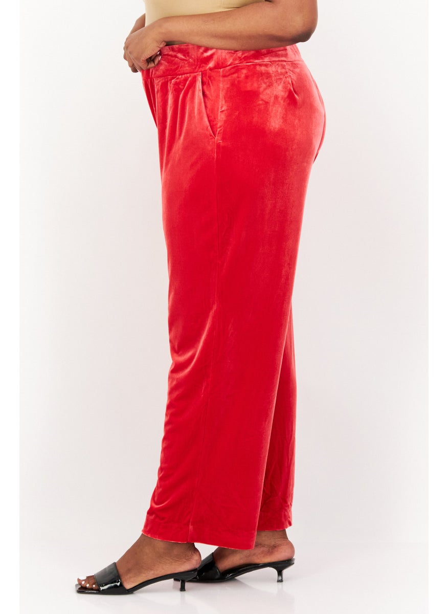 Women Plus Size Plain Trouser, Red
