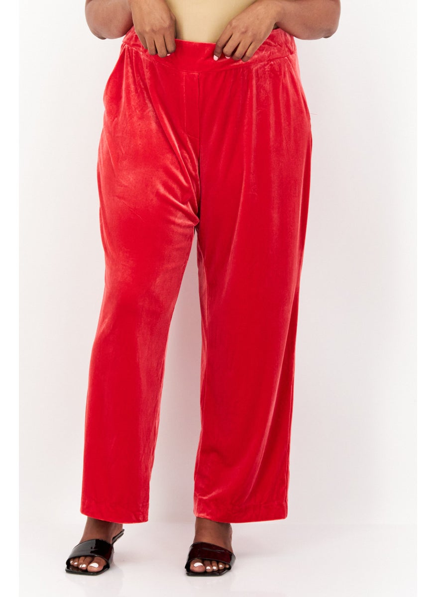 Women Plus Size Plain Trouser, Red