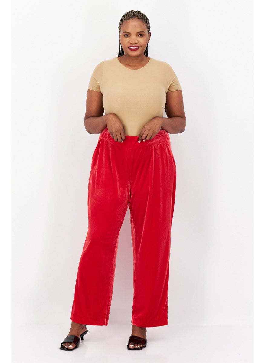 Women Plus Size Plain Trouser, Red