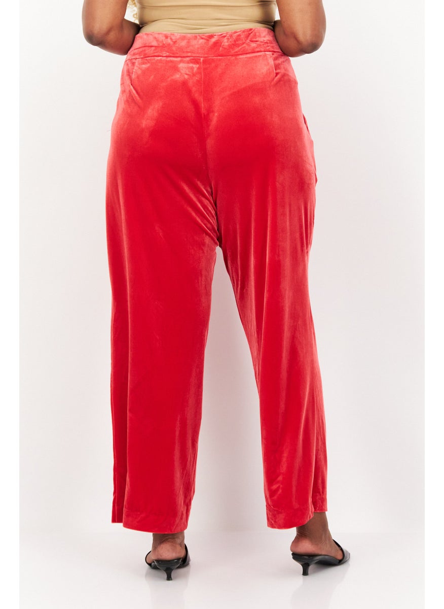 Women Plus Size Plain Trouser, Red