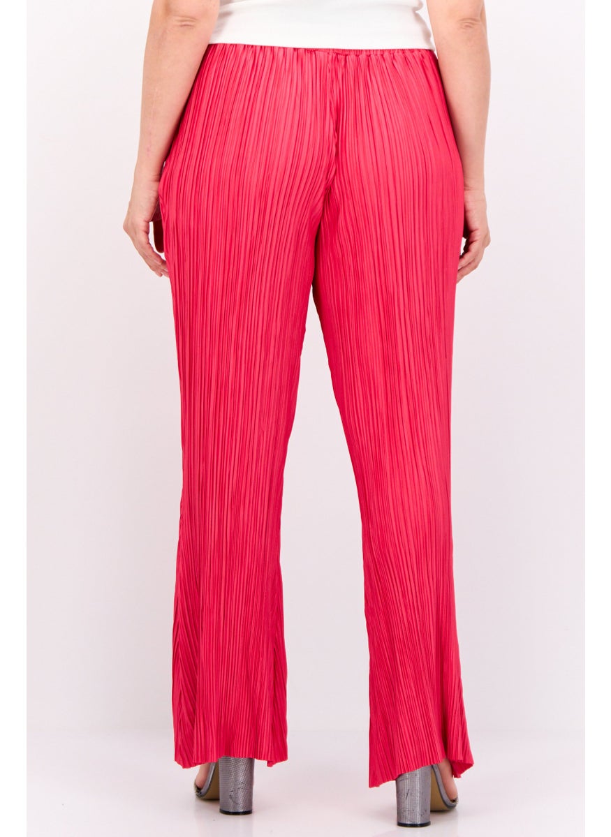 Women Regular Fit Textured Flare Pants, Fuchsia
