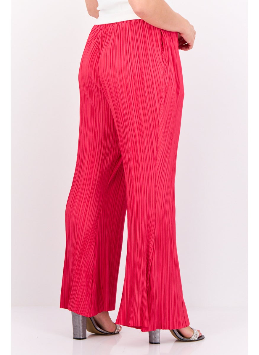 Women Regular Fit Textured Flare Pants, Fuchsia