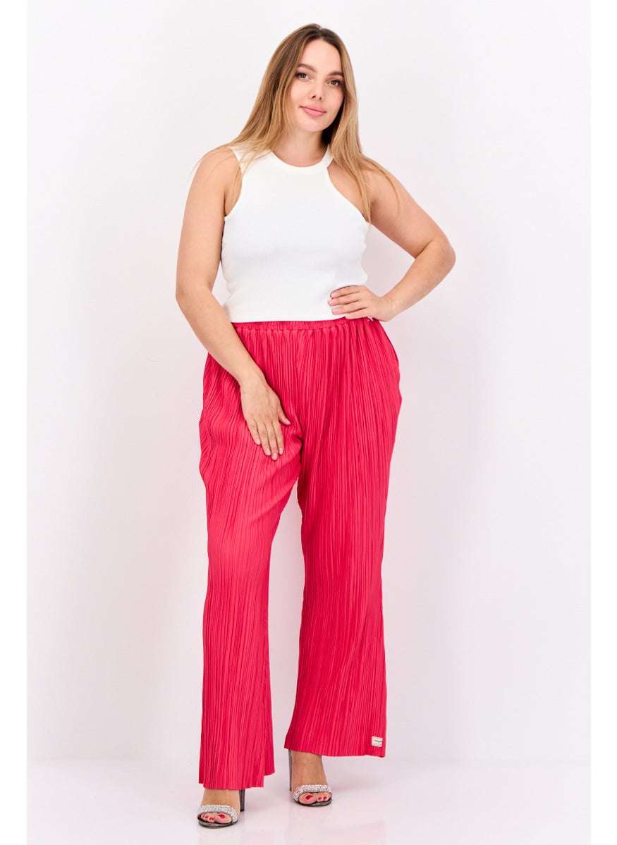 Women Regular Fit Textured Flare Pants, Fuchsia