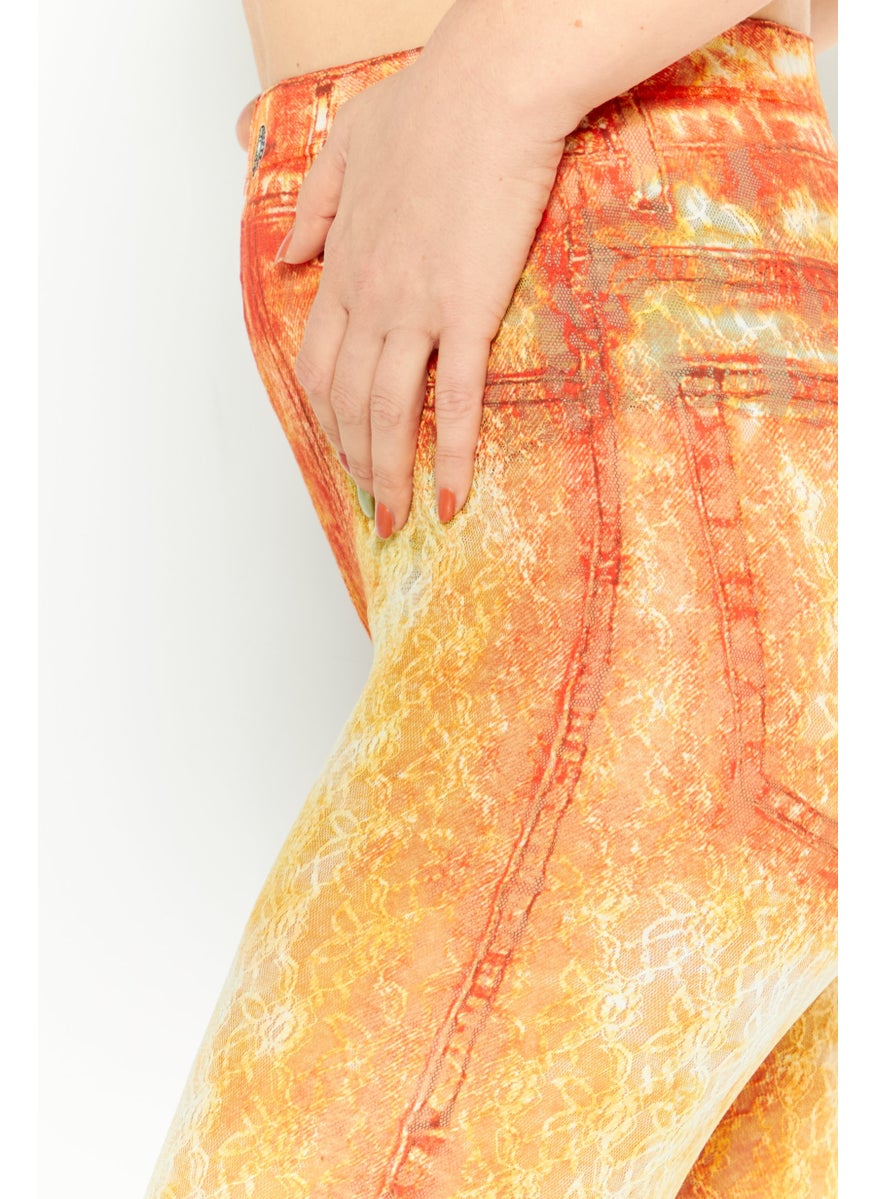 Women Textured Pull On Leggings, Orange