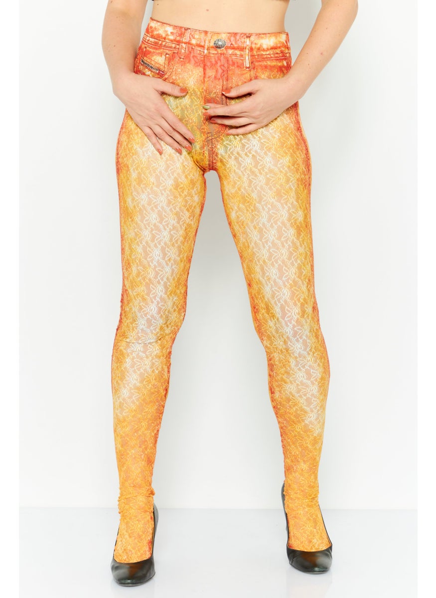 Women Textured Pull On Leggings, Orange