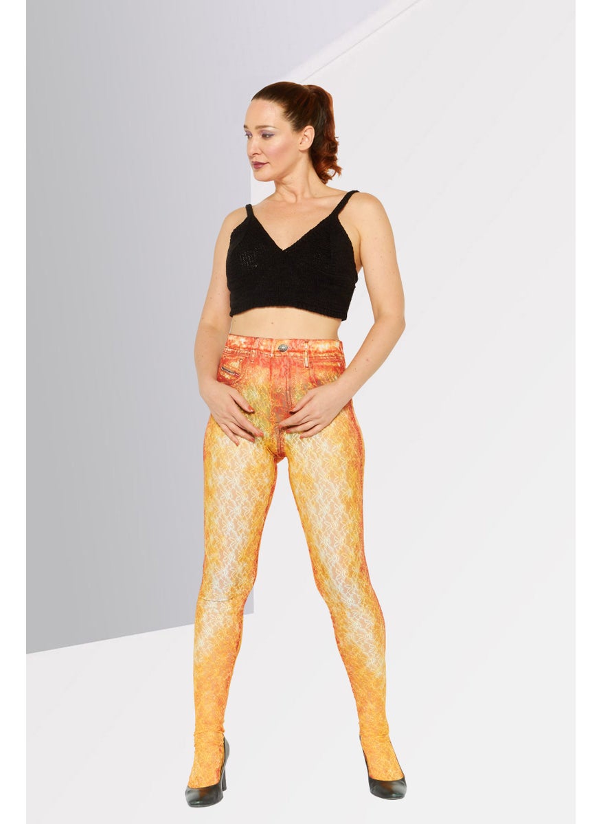 Women Textured Pull On Leggings, Orange