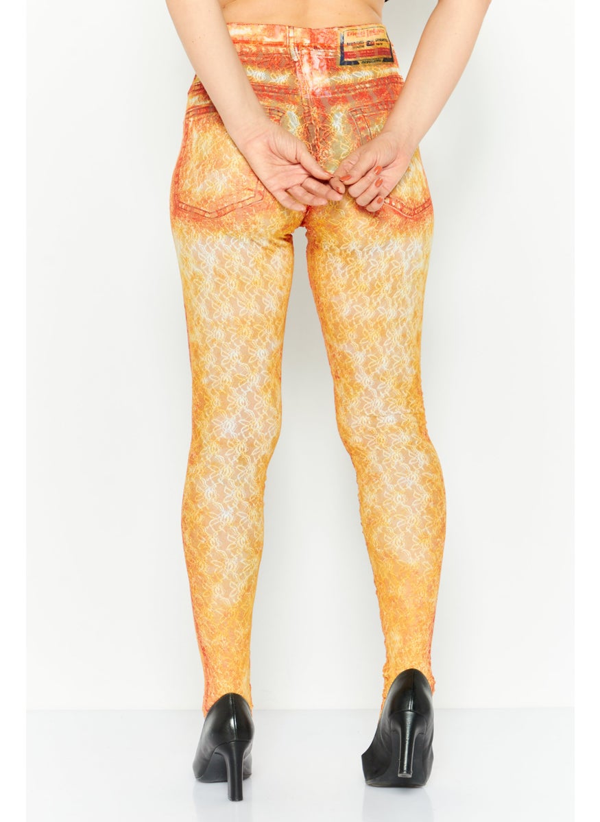 Women Textured Pull On Leggings, Orange