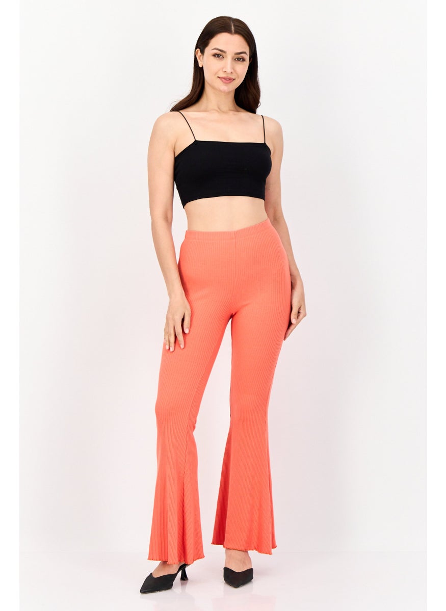 Women Regular Fit Flare Ribbed Pants, Red