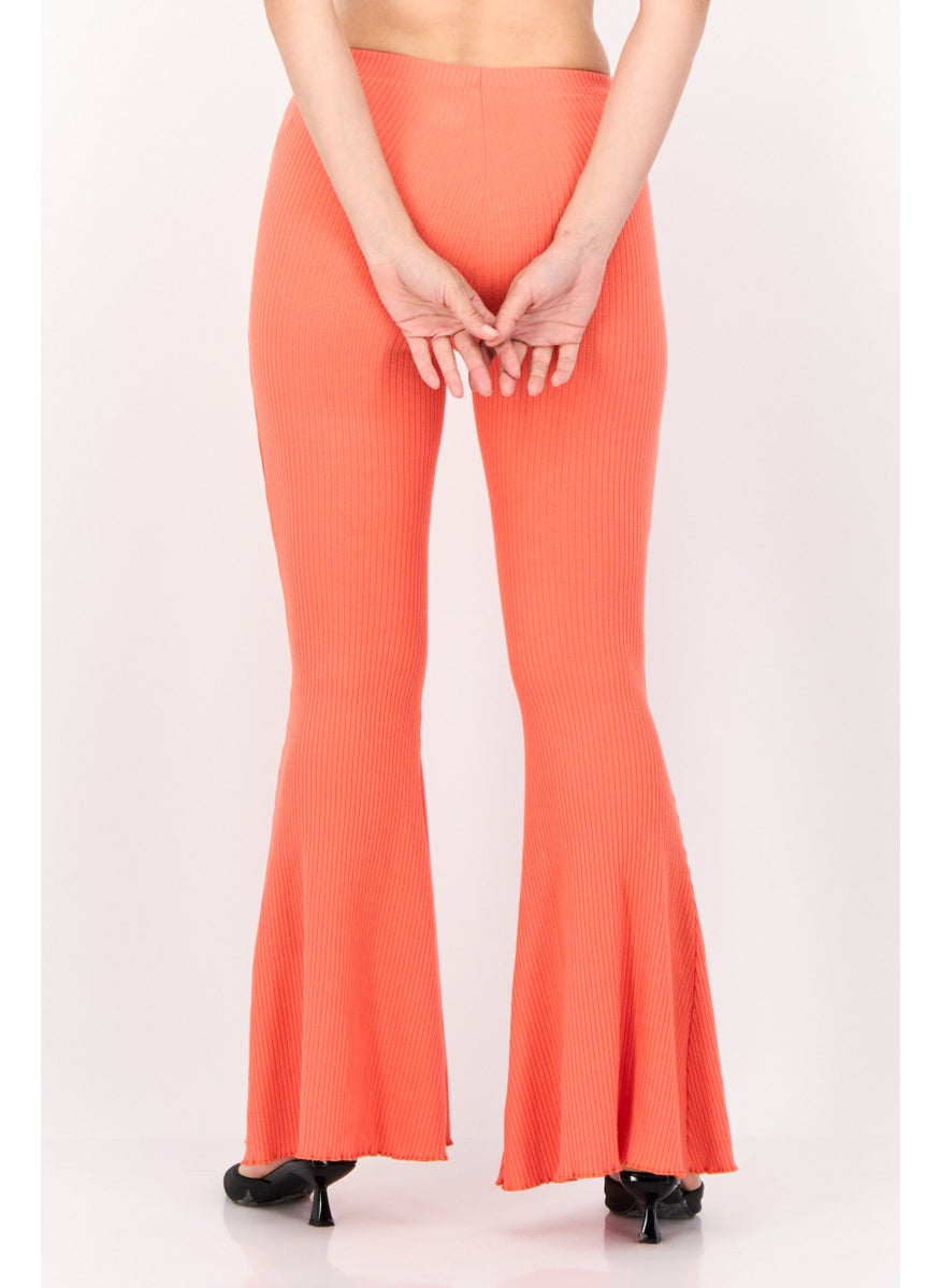 Women Regular Fit Flare Ribbed Pants, Red