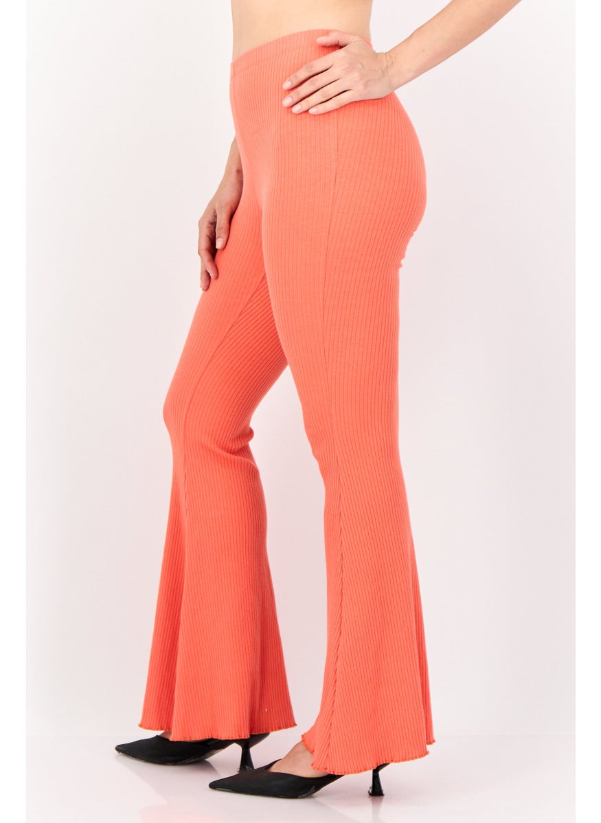 Women Regular Fit Flare Ribbed Pants, Red