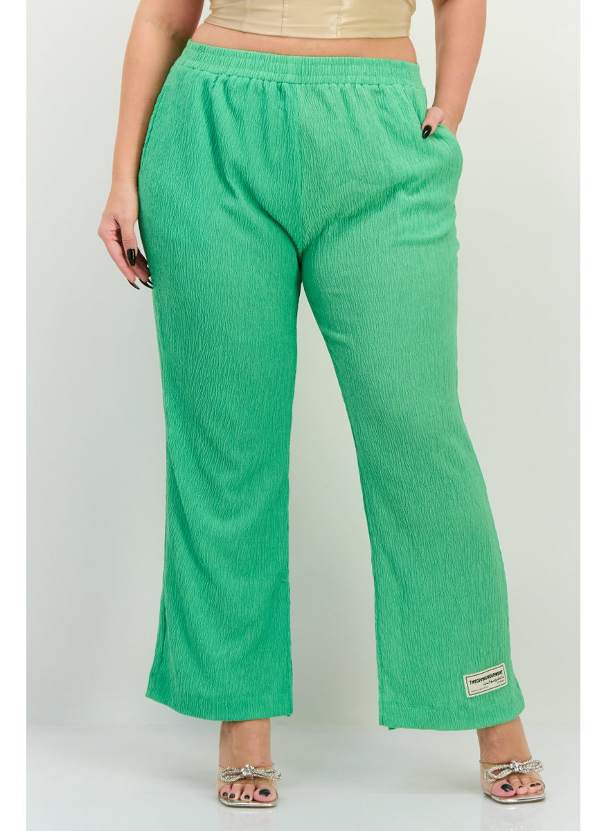 Women Regular Fit Textured Wide Leg Pants, Light Green