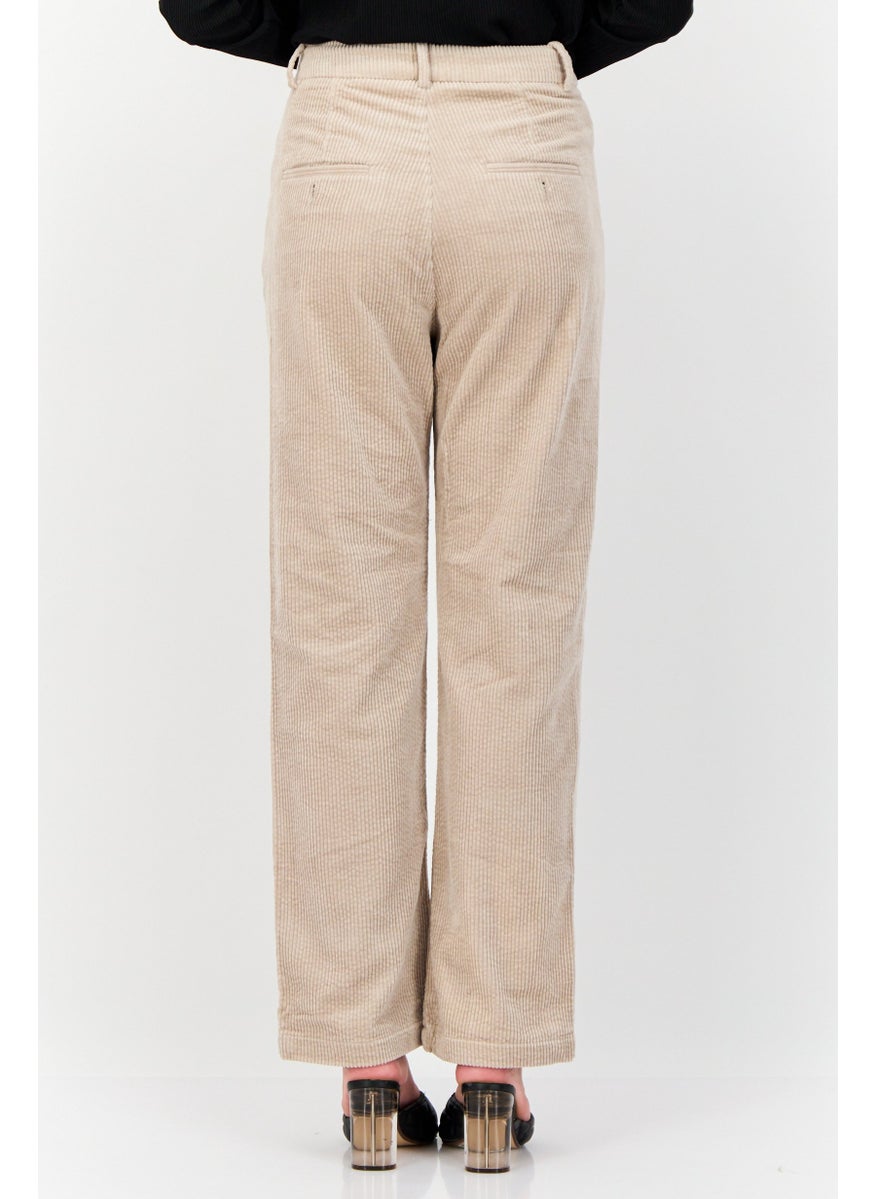 Women Regular Fit Textured Corduroy Pants, Taupe