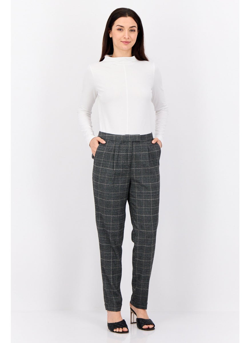 Women Regular Fit Checkered Chino Pants, Grey