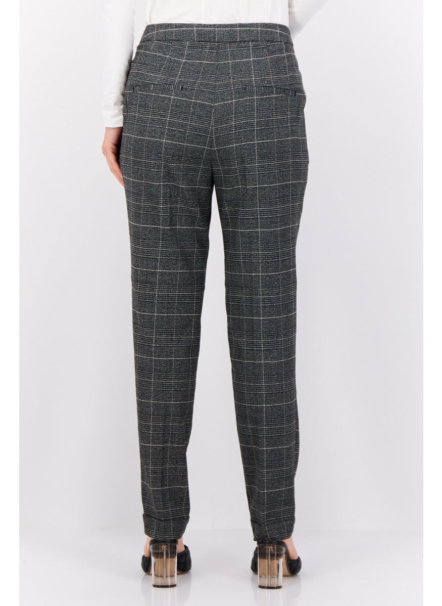 Women Regular Fit Checkered Chino Pants, Grey
