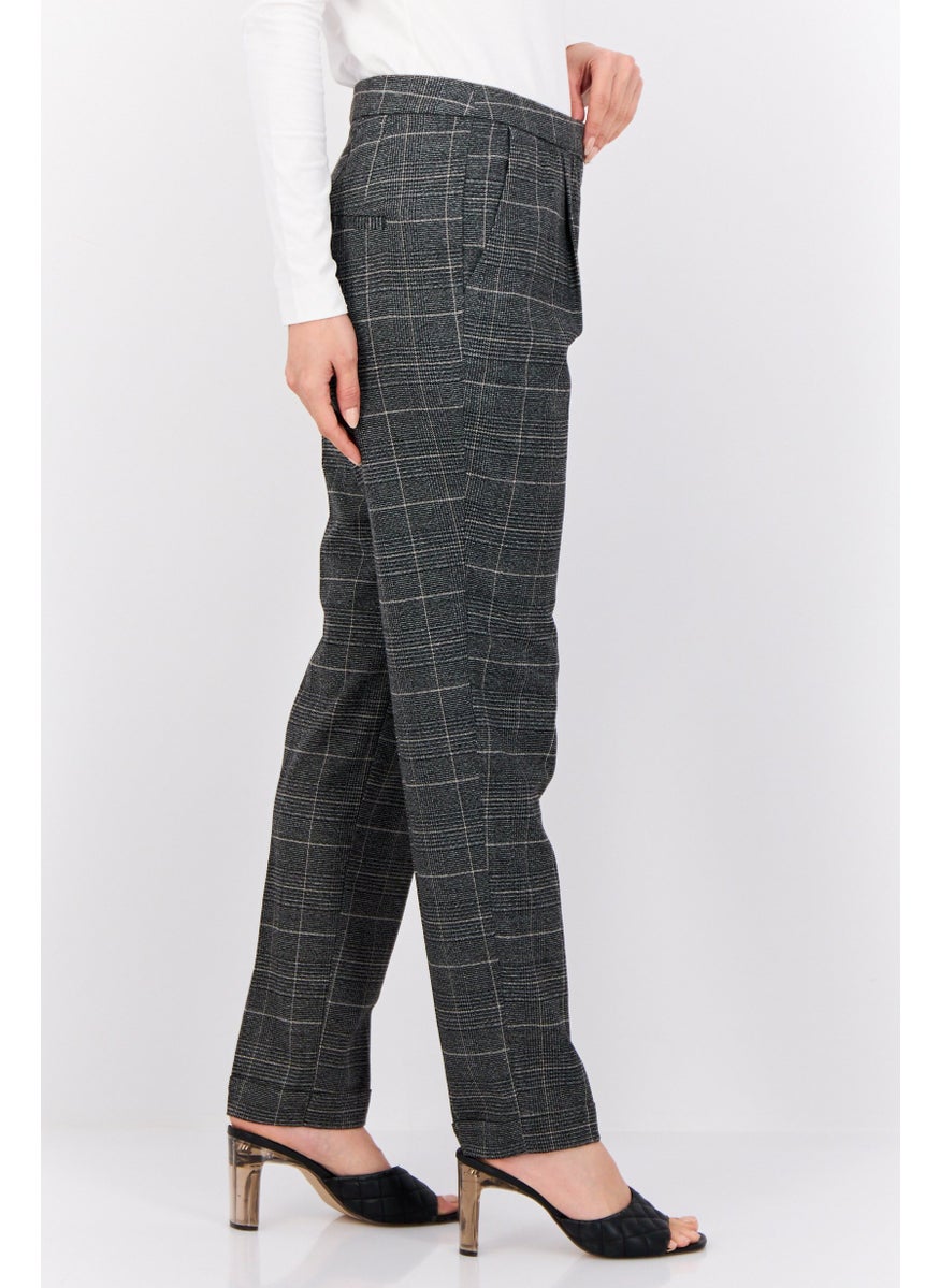 Women Regular Fit Checkered Chino Pants, Grey
