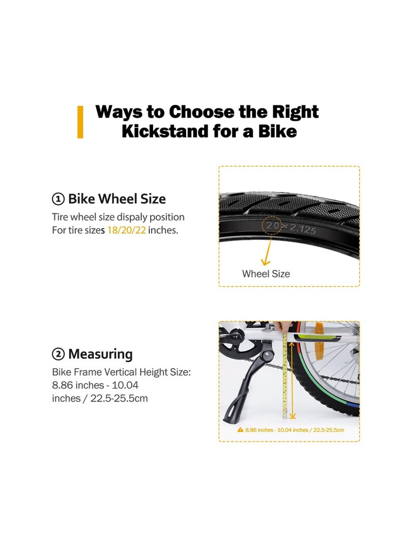 Bike Kickstand for Kids Bike 18 20 22 inch Wheel, Center Mount Bicycle Kick Stand, Universal Adjustable Child Kickstands, Adjustable Bicycle Kickstand, for 18-22 Adult Mountain Bike, Road Bike
