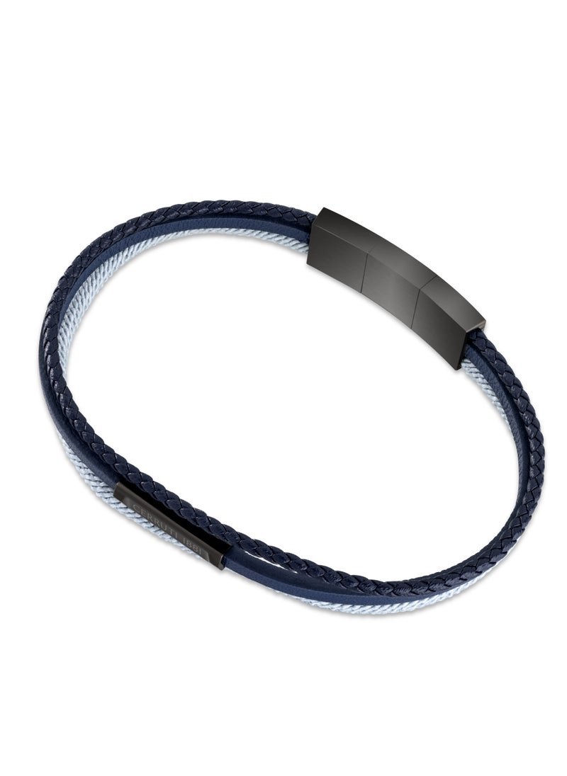 Strings.2 Greymetal Bracelet with Navy Blue Leather & Grey Silk Cord