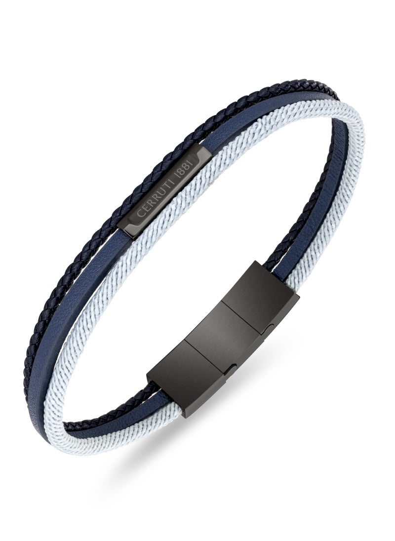 Strings.2 Greymetal Bracelet with Navy Blue Leather & Grey Silk Cord