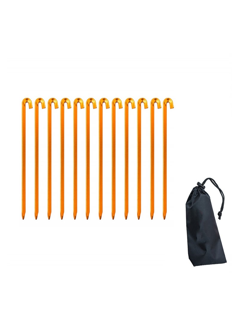 Tent Pegs 12Pcs Aluminium Alloy Tent Stakes with Storage Pouch Bag Heavy Duty Garden Nail for Outdoor Camping Awning Tarp Hiking Gardening Park Lawn Beach