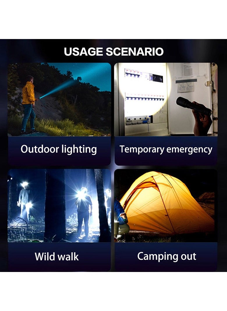 Ultra Bright 100K Lumens Long-Lasting Flashlight – Charge-Easy Outdoor Emergency Light with 3 Modes (High/Low/Strobe), Intelligent Battery Display, SYSTEM SLIDER FOCUS, Type-C, Ergonomic ABS, 1.5m Drop & Life Water Resistant, 5-10h Runtime, 1-2h Charging
