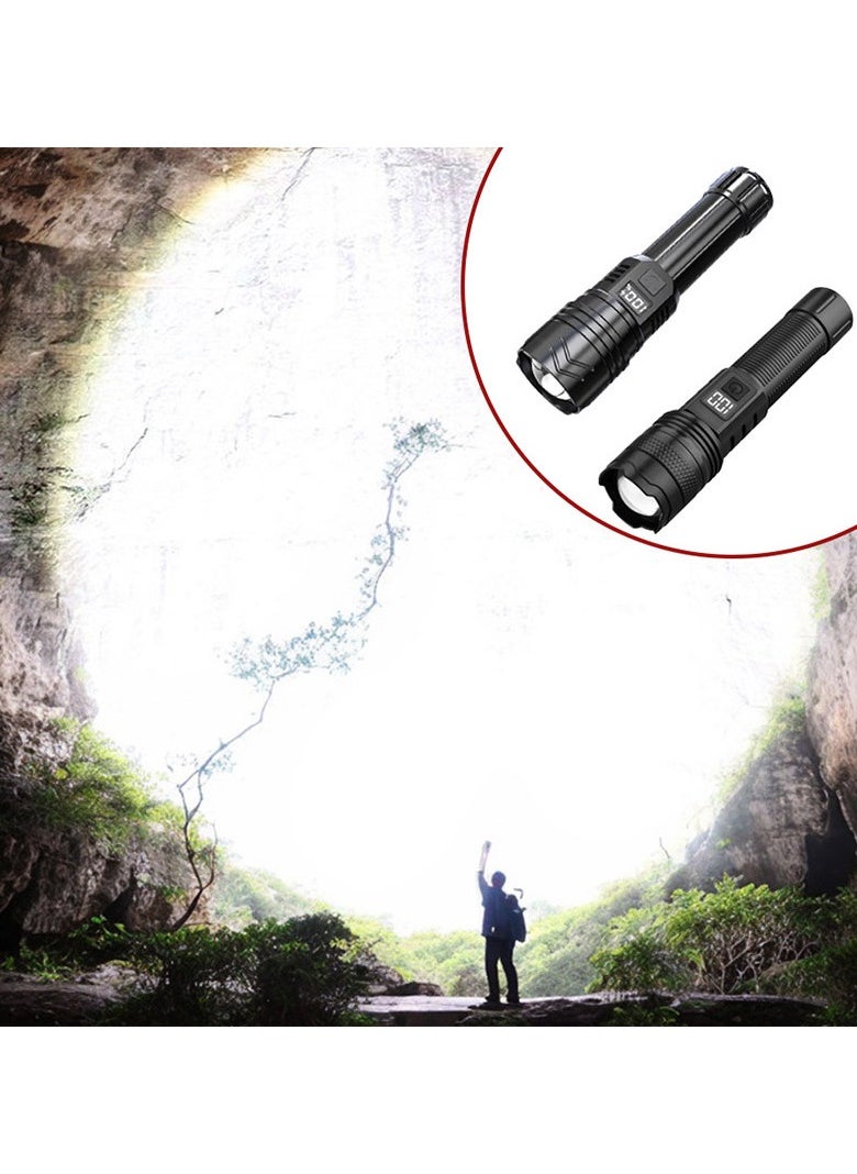 Ultra Bright 100K Lumens Long-Lasting Flashlight – Charge-Easy Outdoor Emergency Light with 3 Modes (High/Low/Strobe), Intelligent Battery Display, SYSTEM SLIDER FOCUS, Type-C, Ergonomic ABS, 1.5m Drop & Life Water Resistant, 5-10h Runtime, 1-2h Charging