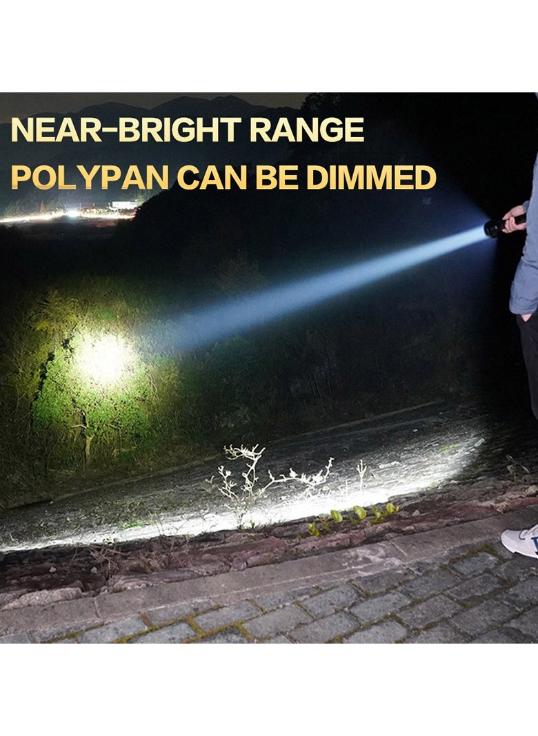 Ultra Bright 100K Lumens Long-Lasting Flashlight – Charge-Easy Outdoor Emergency Light with 3 Modes (High/Low/Strobe), Intelligent Battery Display, SYSTEM SLIDER FOCUS, Type-C, Ergonomic ABS, 1.5m Drop & Life Water Resistant, 5-10h Runtime, 1-2h Charging