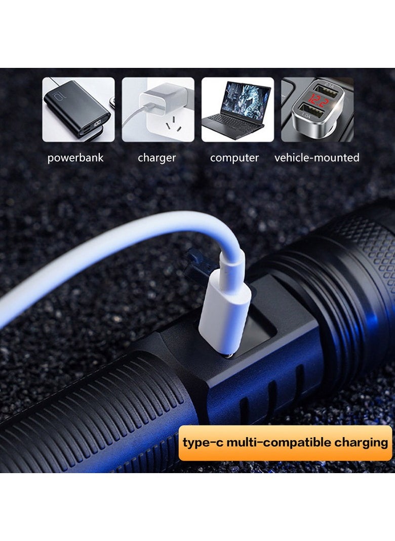 Ultra Bright 100K Lumens Long-Lasting Flashlight – Charge-Easy Outdoor Emergency Light with 3 Modes (High/Low/Strobe), Intelligent Battery Display, SYSTEM SLIDER FOCUS, Type-C, Ergonomic ABS, 1.5m Drop & Life Water Resistant, 5-10h Runtime, 1-2h Charging