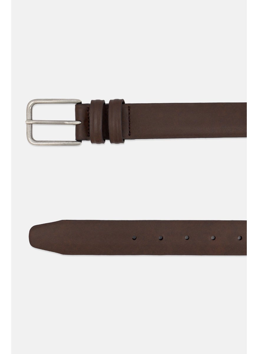 Men Leather Buckle Belt, Dark Brown