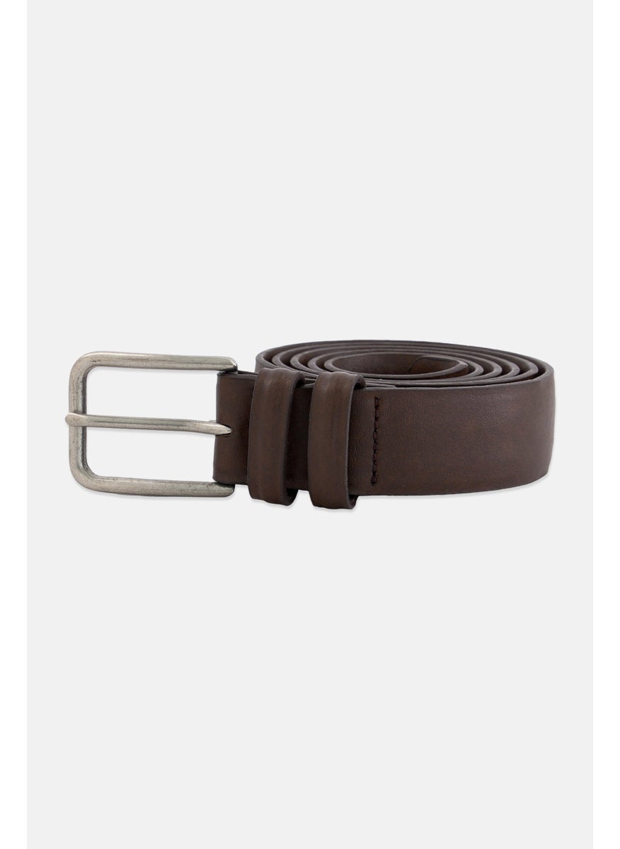 Men Leather Buckle Belt, Dark Brown