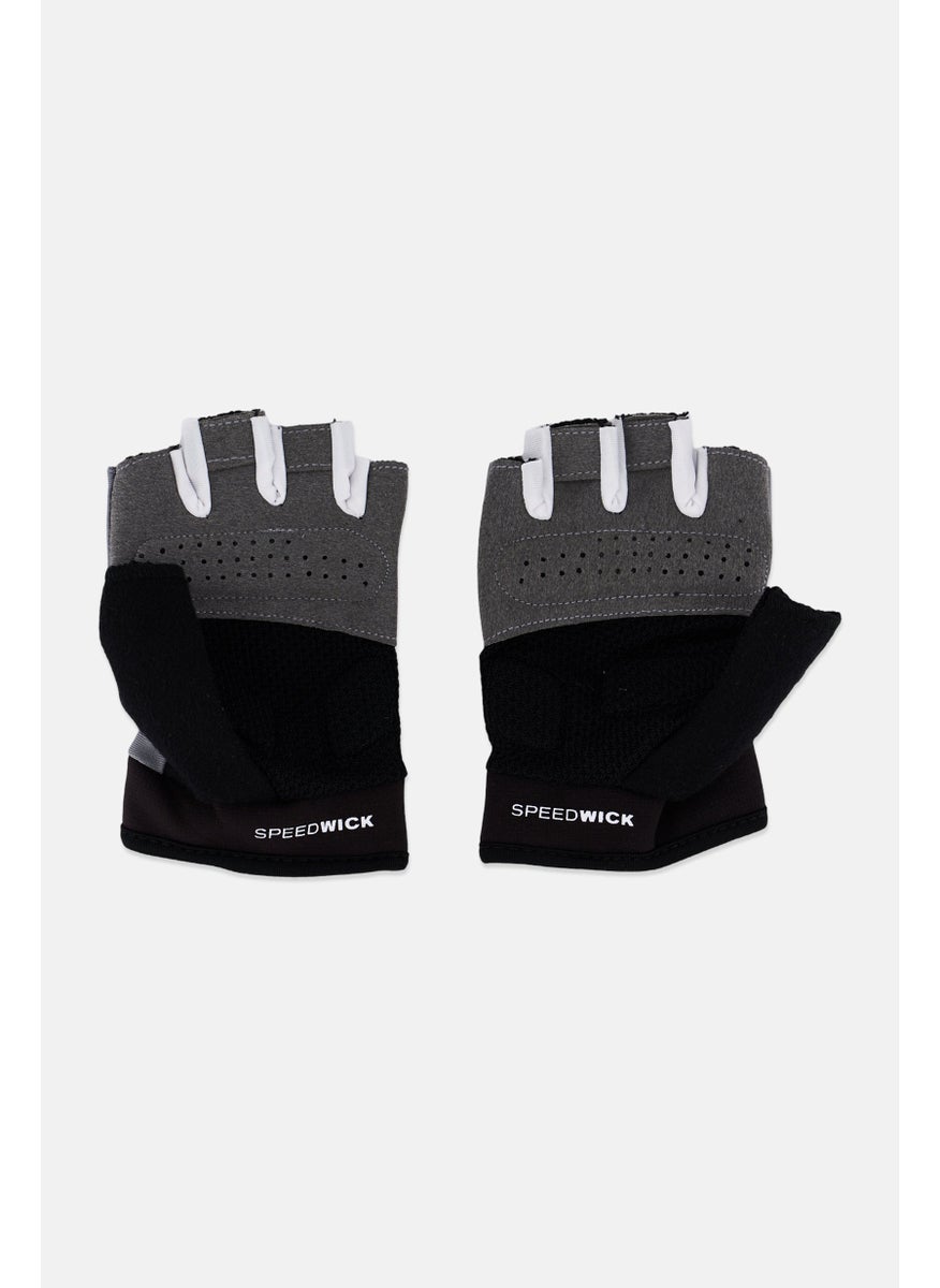 Men Brand Logo Fitness Gloves, Grey