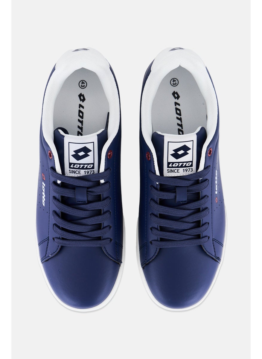 Men Brand Logo Lace Up Casual Shoes, Navy/White