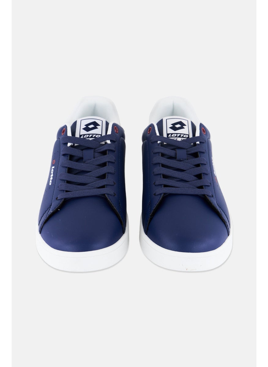 Men Brand Logo Lace Up Casual Shoes, Navy/White