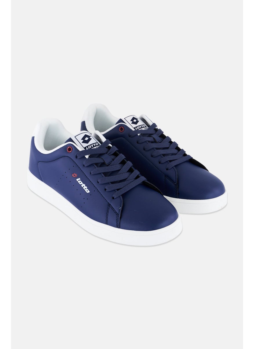 Men Brand Logo Lace Up Casual Shoes, Navy/White