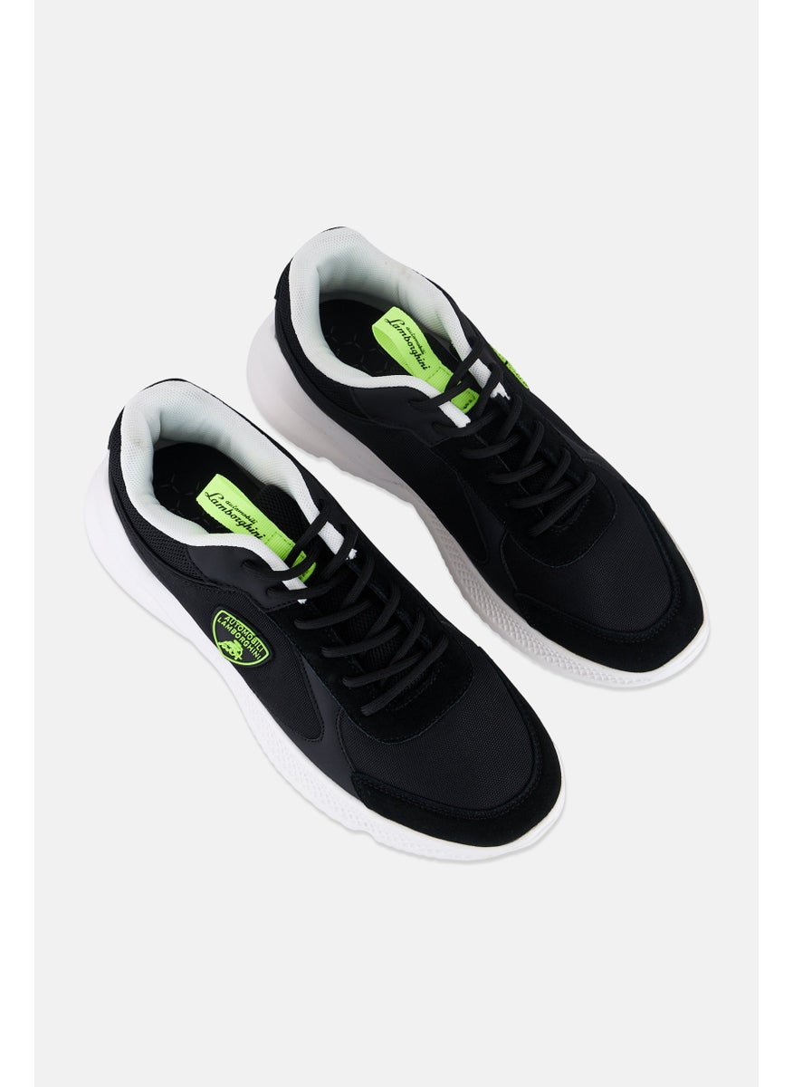 Men Brand Logo Lace Up Casual Shoes, Black