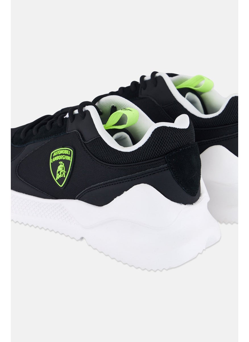 Men Brand Logo Lace Up Casual Shoes, Black