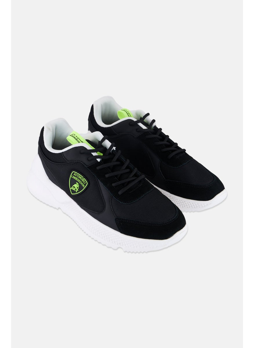 Men Brand Logo Lace Up Casual Shoes, Black