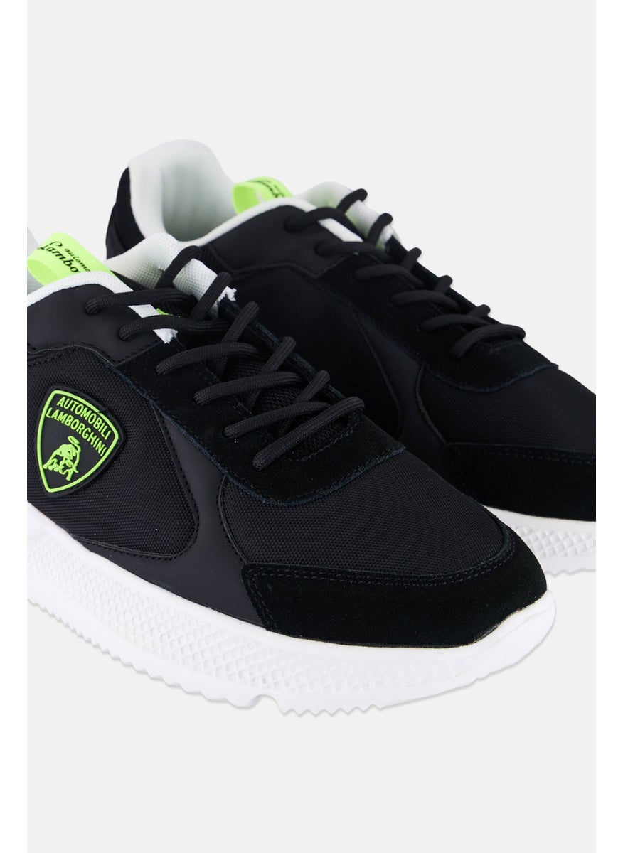 Men Brand Logo Lace Up Casual Shoes, Black