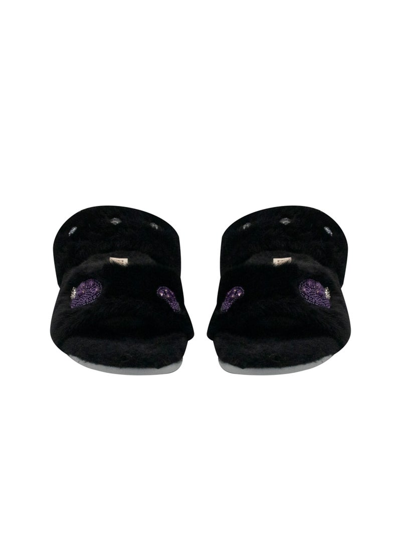 The Ada Black Luxury Plush Diamanté Embellished Handmade Slipper
