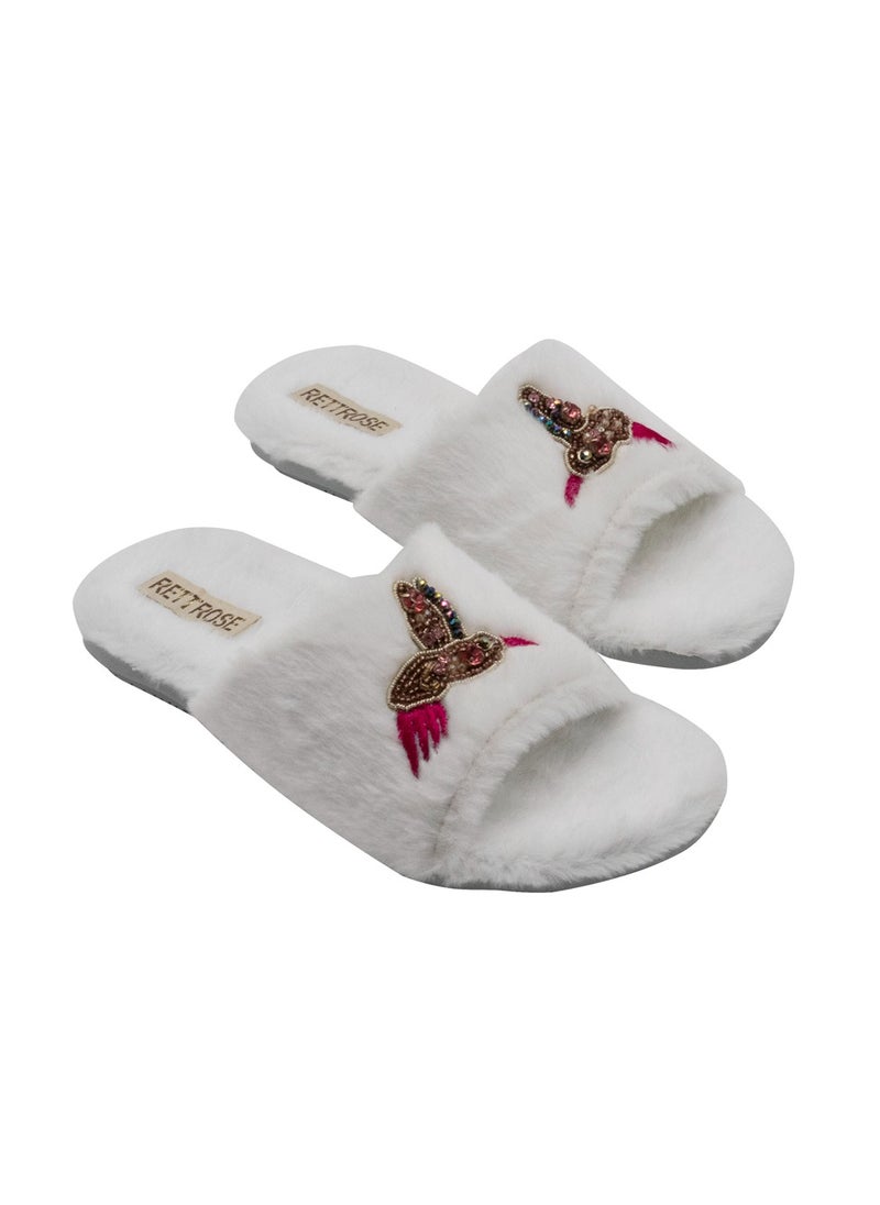 The Ariella Cream Luxury Plush Diamanté Embellished Handmade Slipper