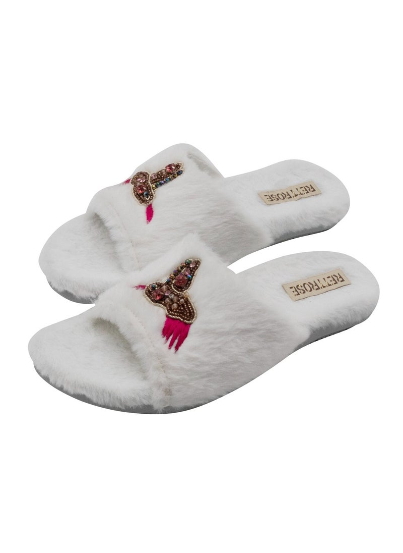The Ariella Cream Luxury Plush Diamanté Embellished Handmade Slipper