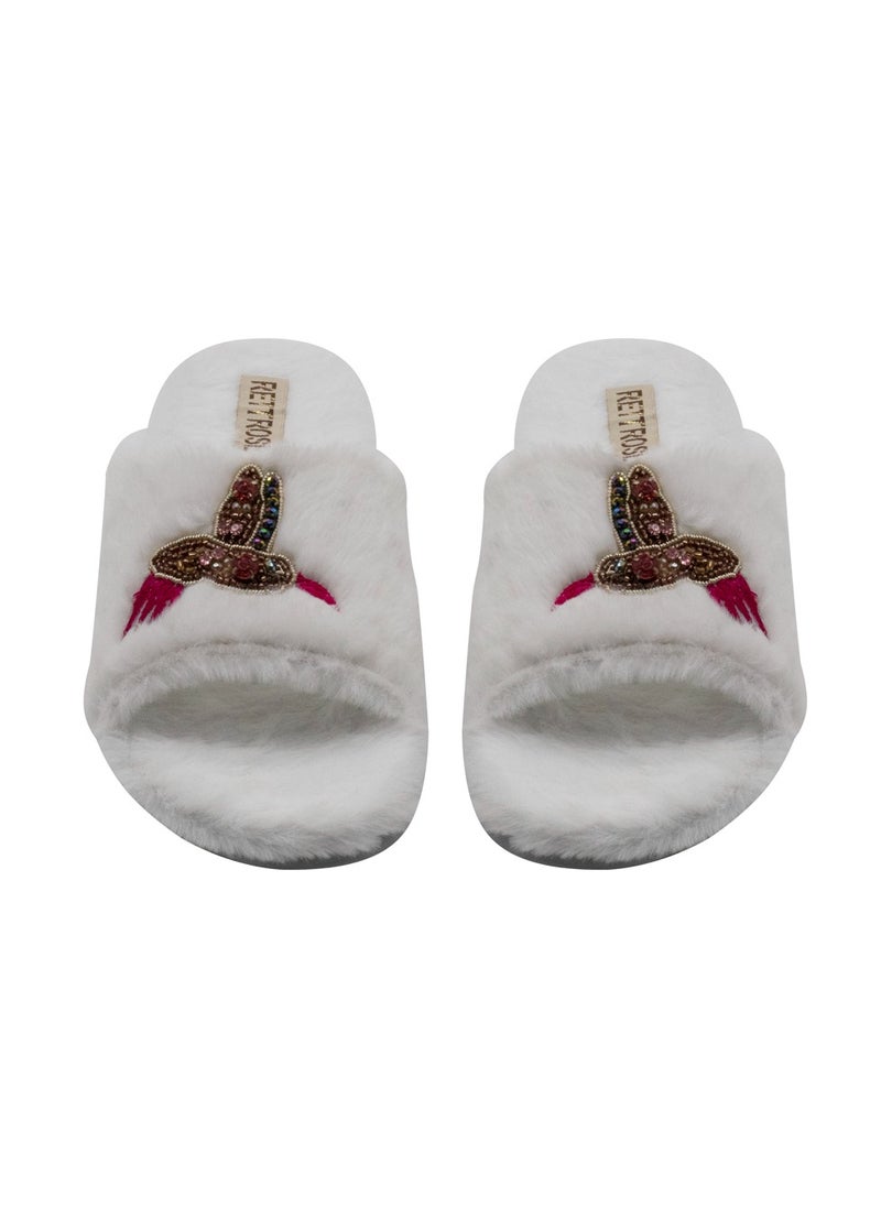 The Ariella Cream Luxury Plush Diamanté Embellished Handmade Slipper
