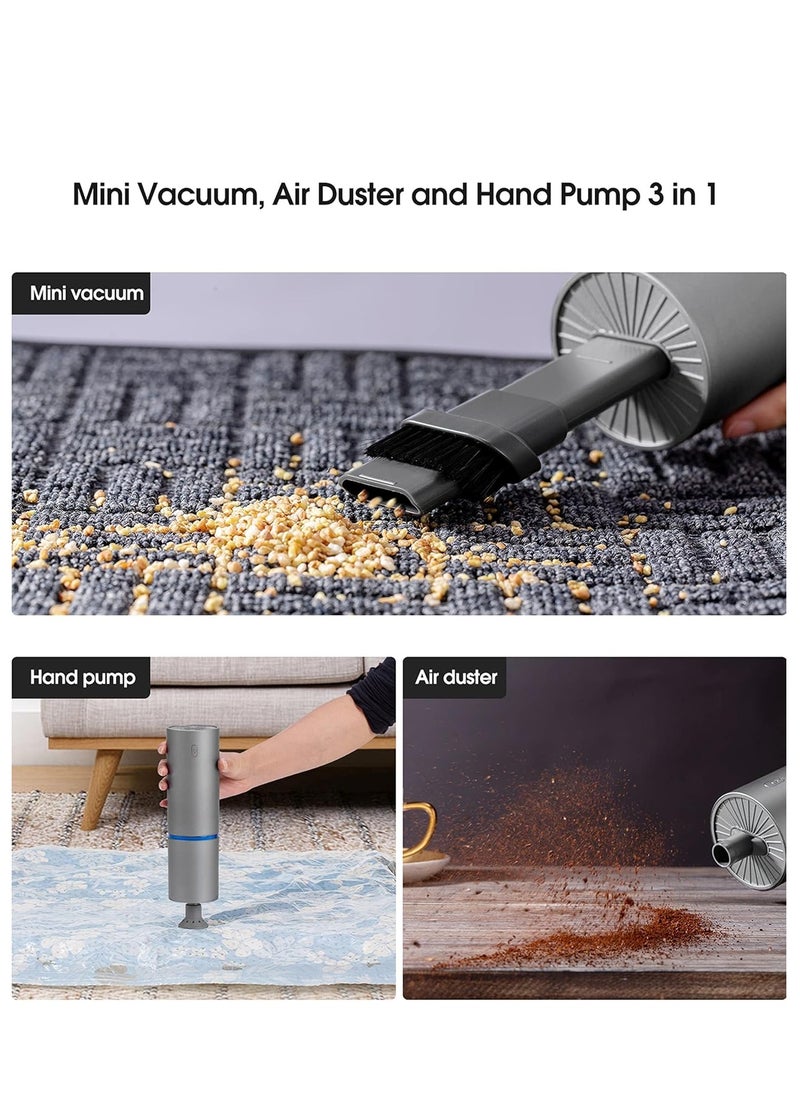 Mini Vacuum, Air Duster and Hand Pump 3 in 1, Cordless Handheld Vacuum, USB Rechargeable, Easy to Clean Desktop, Keyboard, Drawer, Car Interior and Other Crevices, Small Spaces