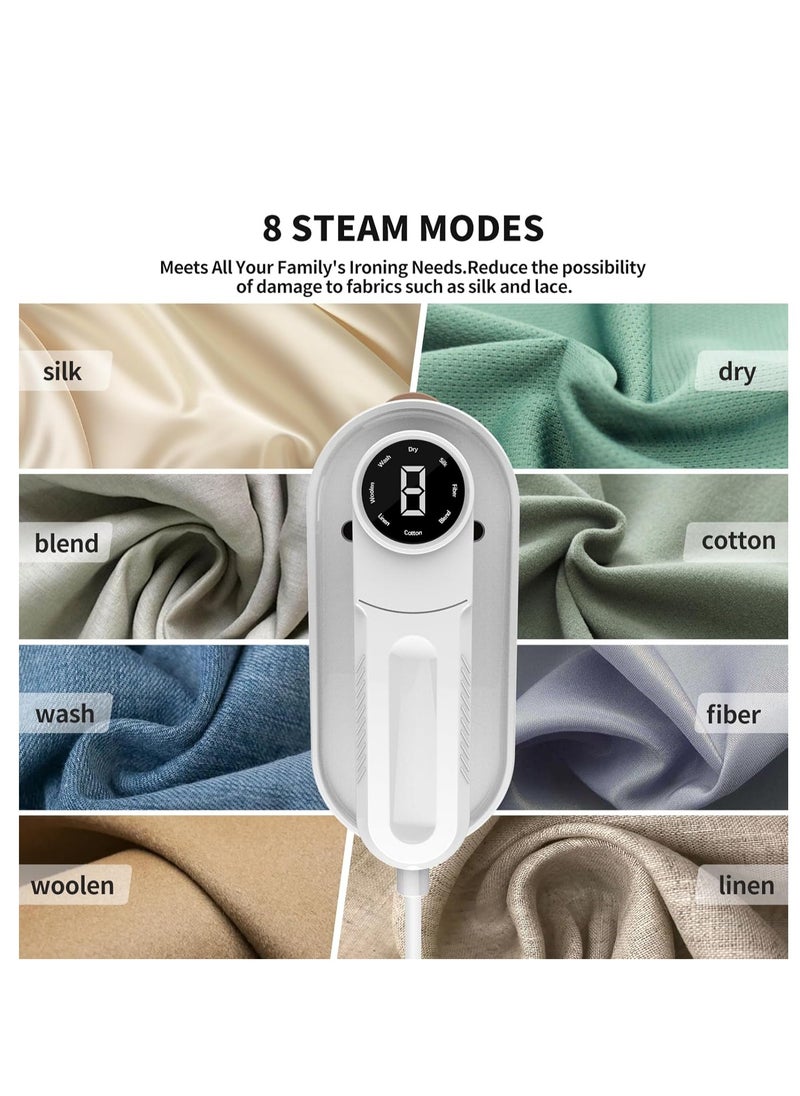 2-in-1 Handheld Garment Steamer and Iron, 1200W, 8 Steam Modes, 15s Quick Heat, with Anti Steam Glove, Clothes Steamer, Lightweight, Leakproof, Portable Steamer, for Home, Travel, White