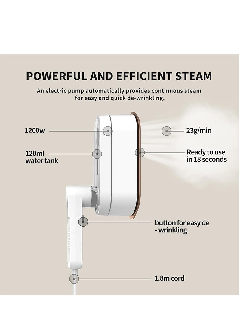 2-in-1 Handheld Garment Steamer and Iron, 1200W, 8 Steam Modes, 15s Quick Heat, with Anti Steam Glove, Clothes Steamer, Lightweight, Leakproof, Portable Steamer, for Home, Travel, White