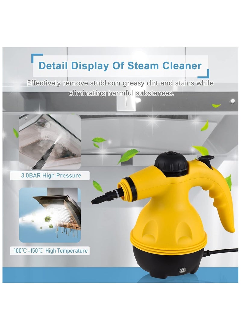 Portable Handheld Steam Cleaner 1000W Multifunctional High Temperature Pressurized Steam Cleaning Machine with 9PCS Accessory for Kitchen Sofa Bathroom Car Window,2 Nylon and 1 Copper Brush