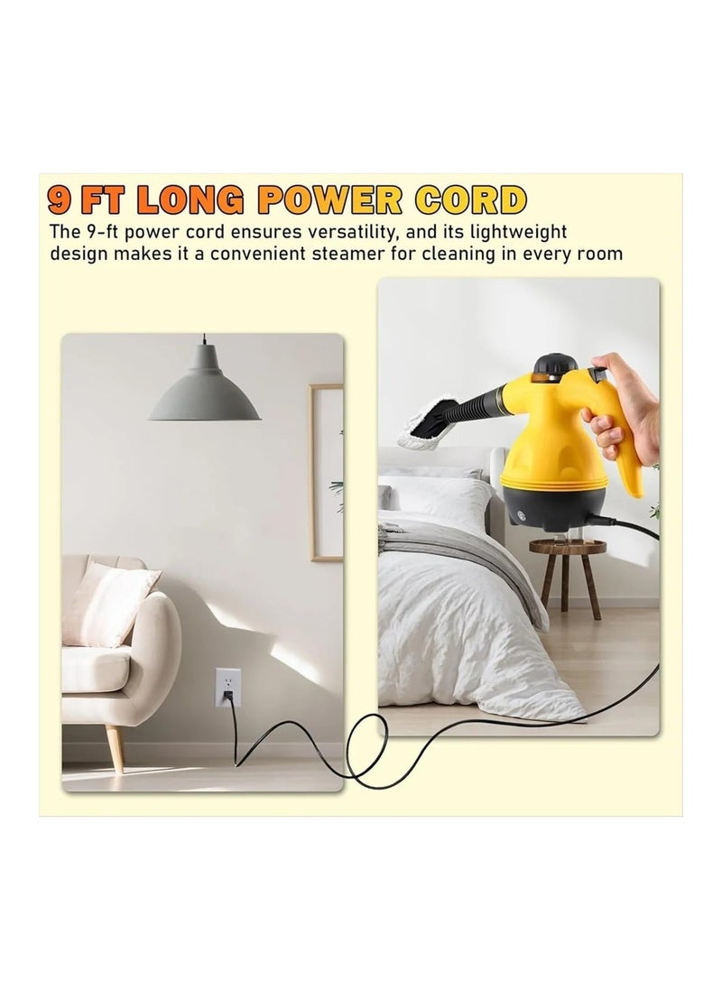 Portable Handheld Steam Cleaner 1000W Multifunctional High Temperature Pressurized Steam Cleaning Machine with 9PCS Accessory for Kitchen Sofa Bathroom Car Window,2 Nylon and 1 Copper Brush